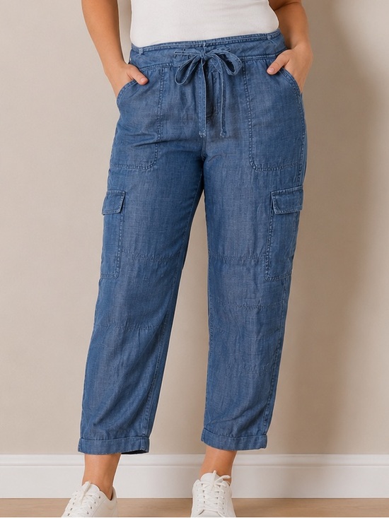 Lord & Taylor Pants - Lord & Taylor Tencel Cargo Pants Womens Small Blue Drawstring Utility Crop Ankle